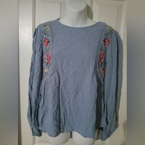 Embroidered Blue Women's Top